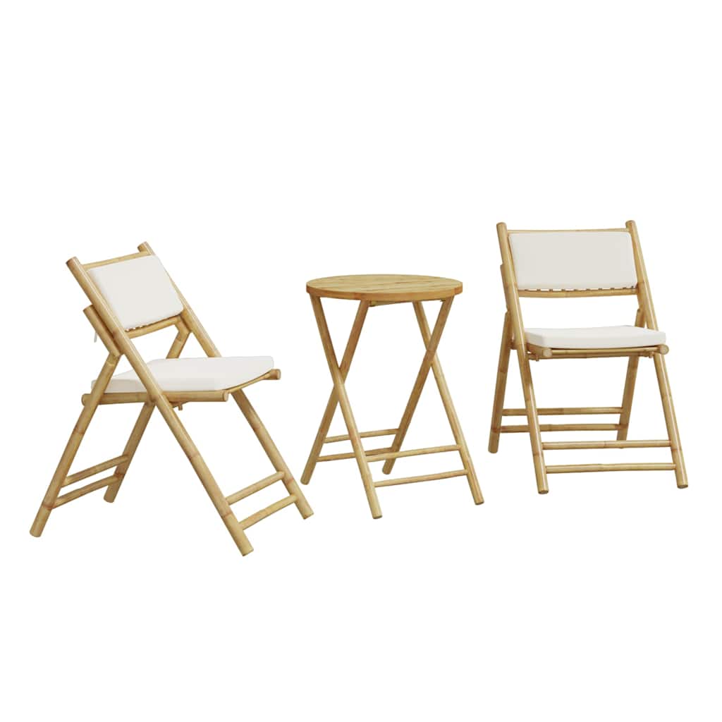 3-tlg. Bistro-Set Klappbar mit Kissen Bambus