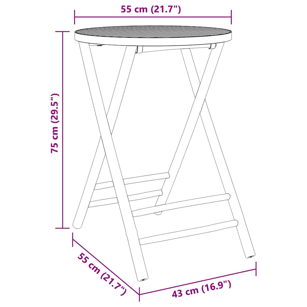 Gartentisch Klappbar Ø55x75 cm Bambus