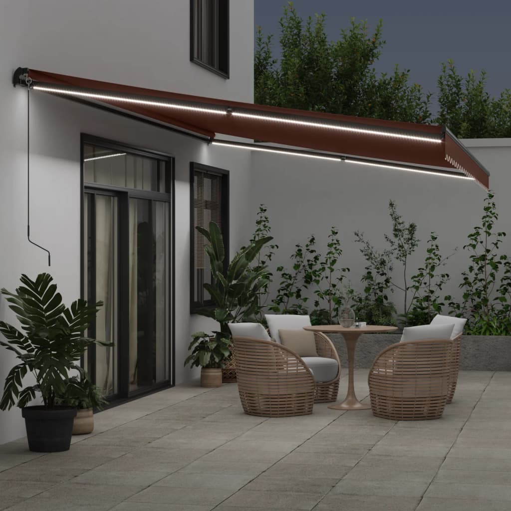 Markise Manuell mit LEDs Braun 600x350 cm