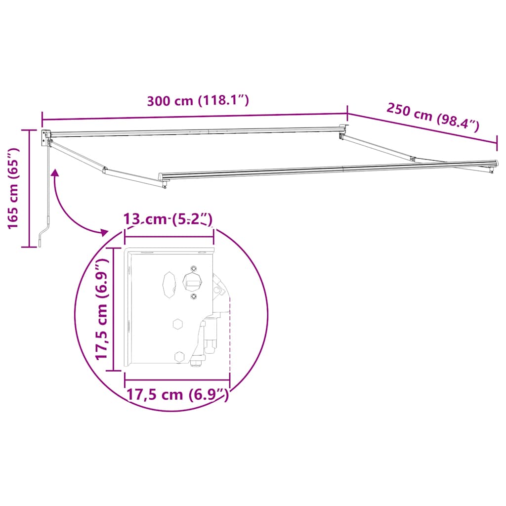 Markise Einziehbar Anthrazit und Weiß 5x3 m Stoff und Aluminium