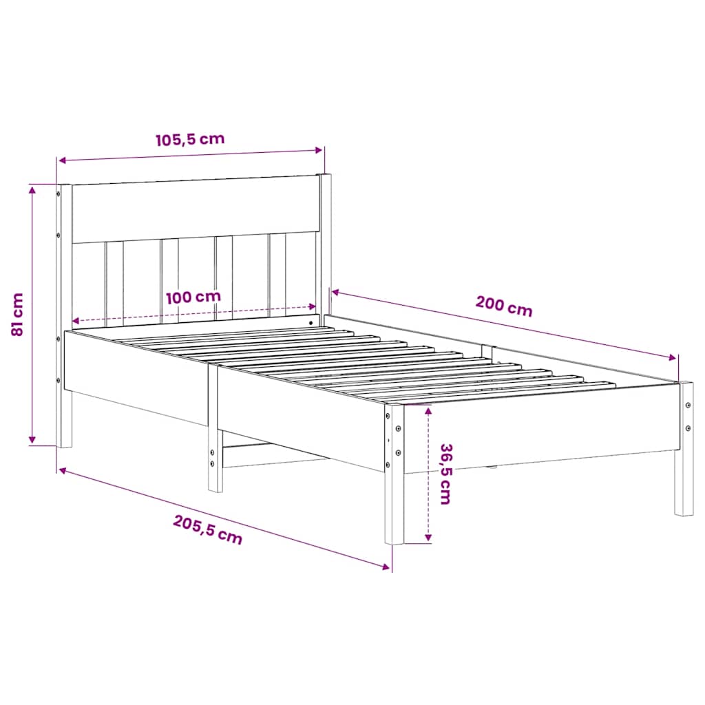 Massivholzbett ohne Matratze Weiß 100x200 cm Kiefernholz