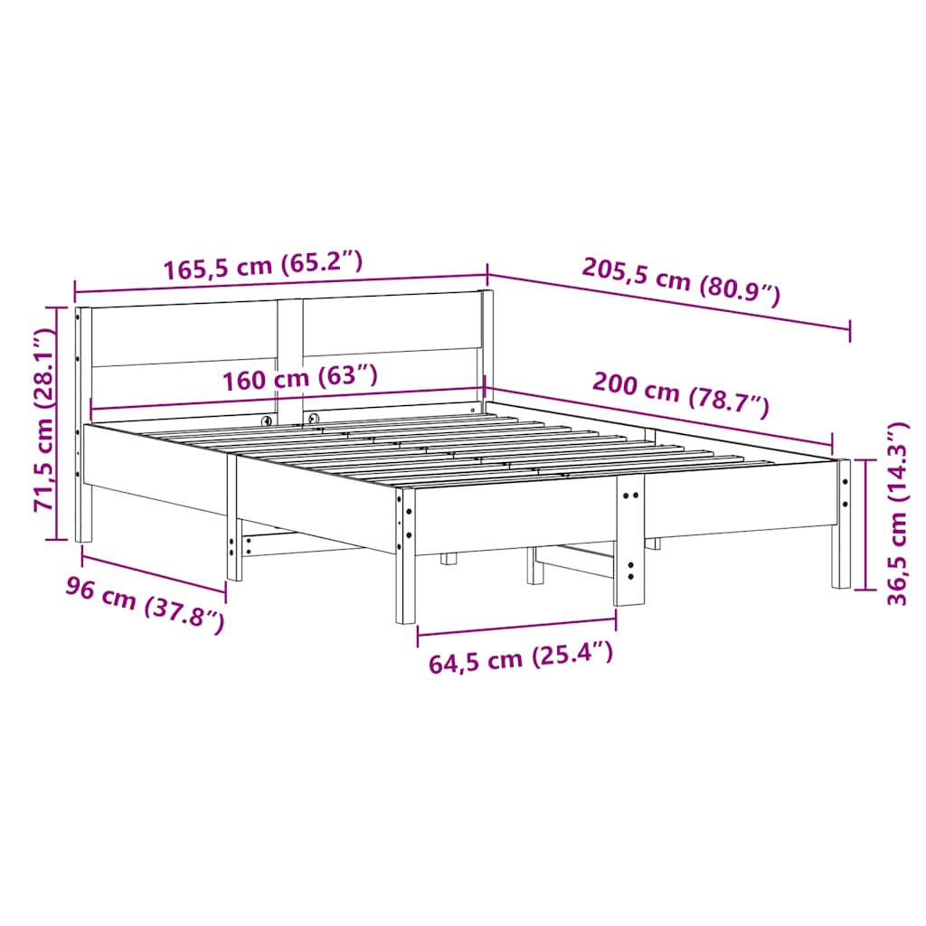 Massivholzbett ohne Matratze Weiß 160x200 Kiefernholz