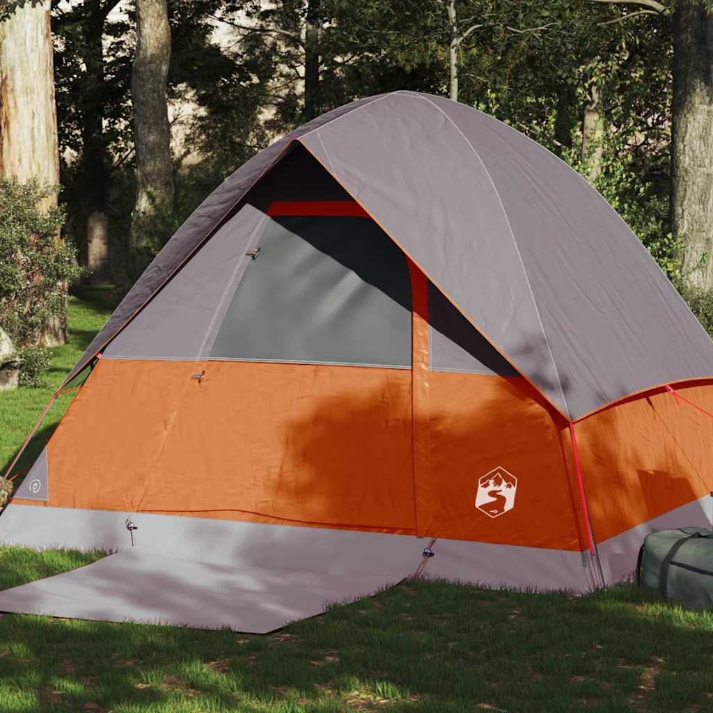 Kuppel-Campingzelt 4 Personen Grau und Orange Wasserdicht