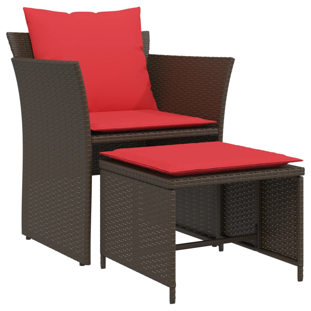 Gartenstuhl mit Fußhocker Braun Poly Rattan