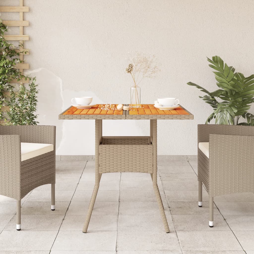 Gartentisch Beige 80x80x75 cm Poly Rattan Akazienholz