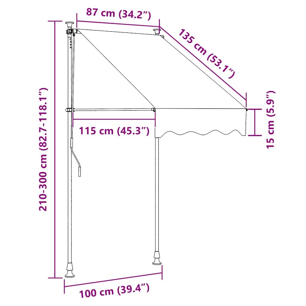 Markise Einziehbar Creme 100x150 cm Stoff und Stahl