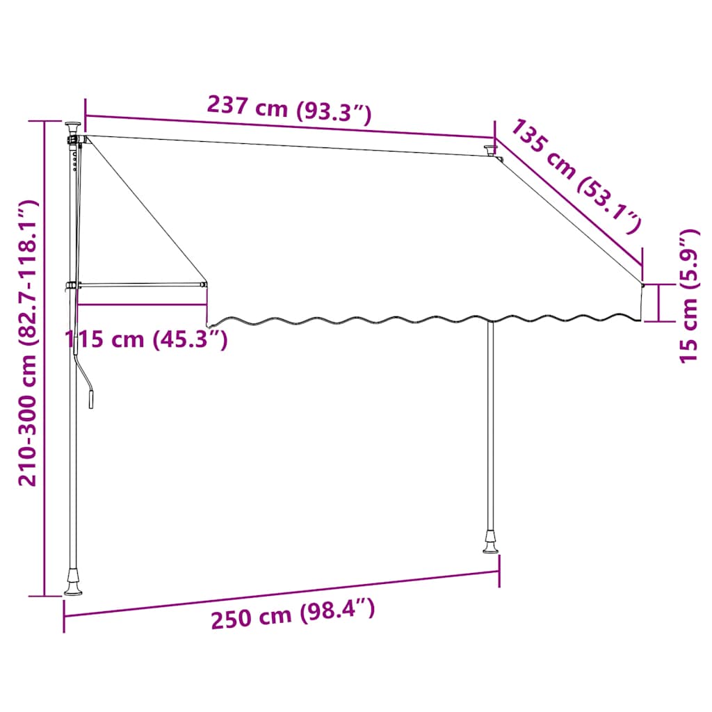 Markise Einziehbar Creme 250x150 cm Stoff und Stahl