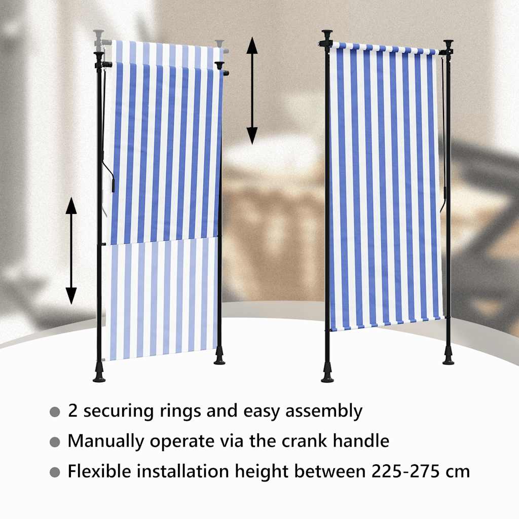 Außenrollo Blau und Weiß 100x270 cm Stoff und Stahl