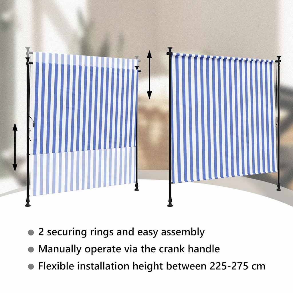 Außenrollo Blau und Weiß 150x270 cm Stoff und Stahl