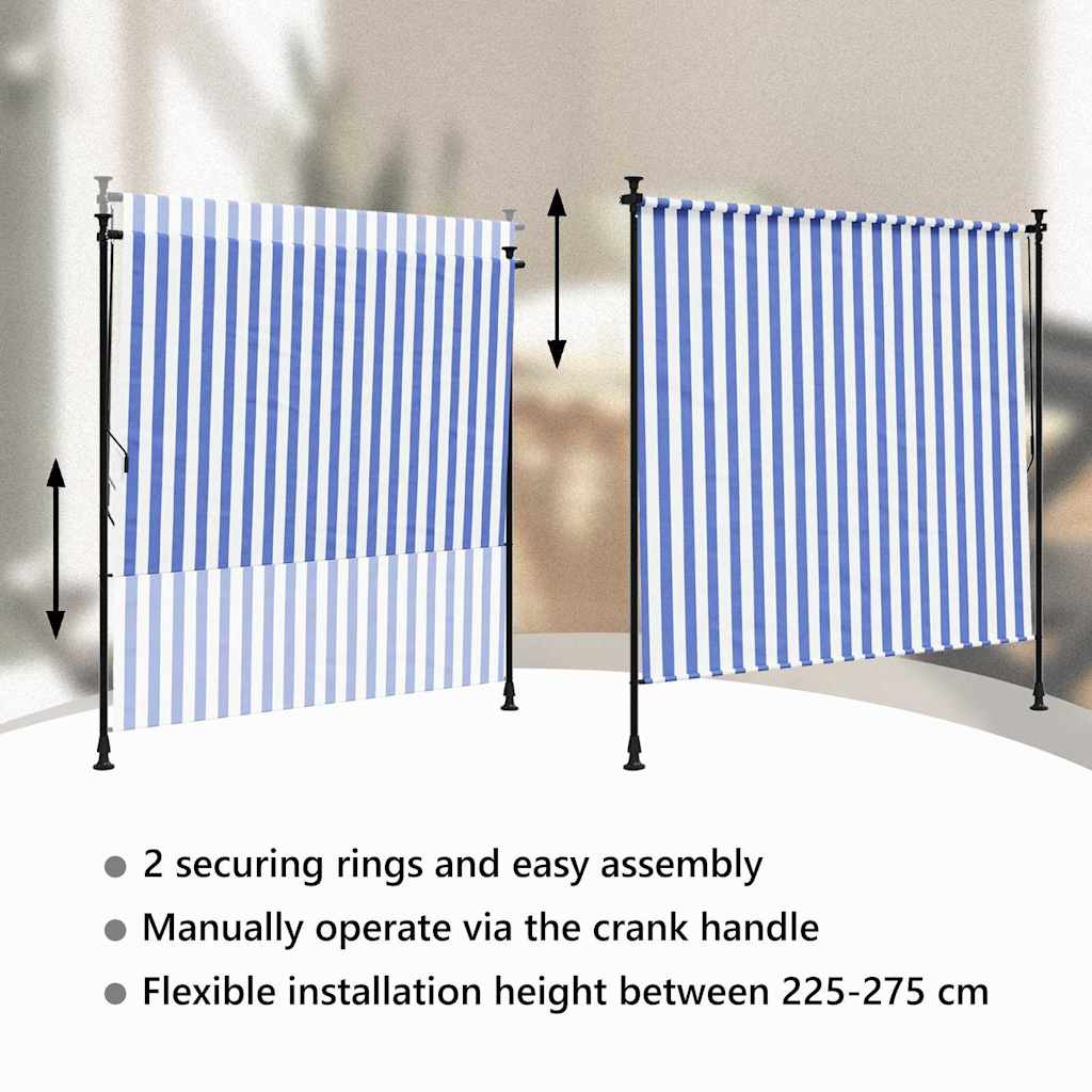 Außenrollo Blau und Weiß 200x270 cm Stoff und Stahl