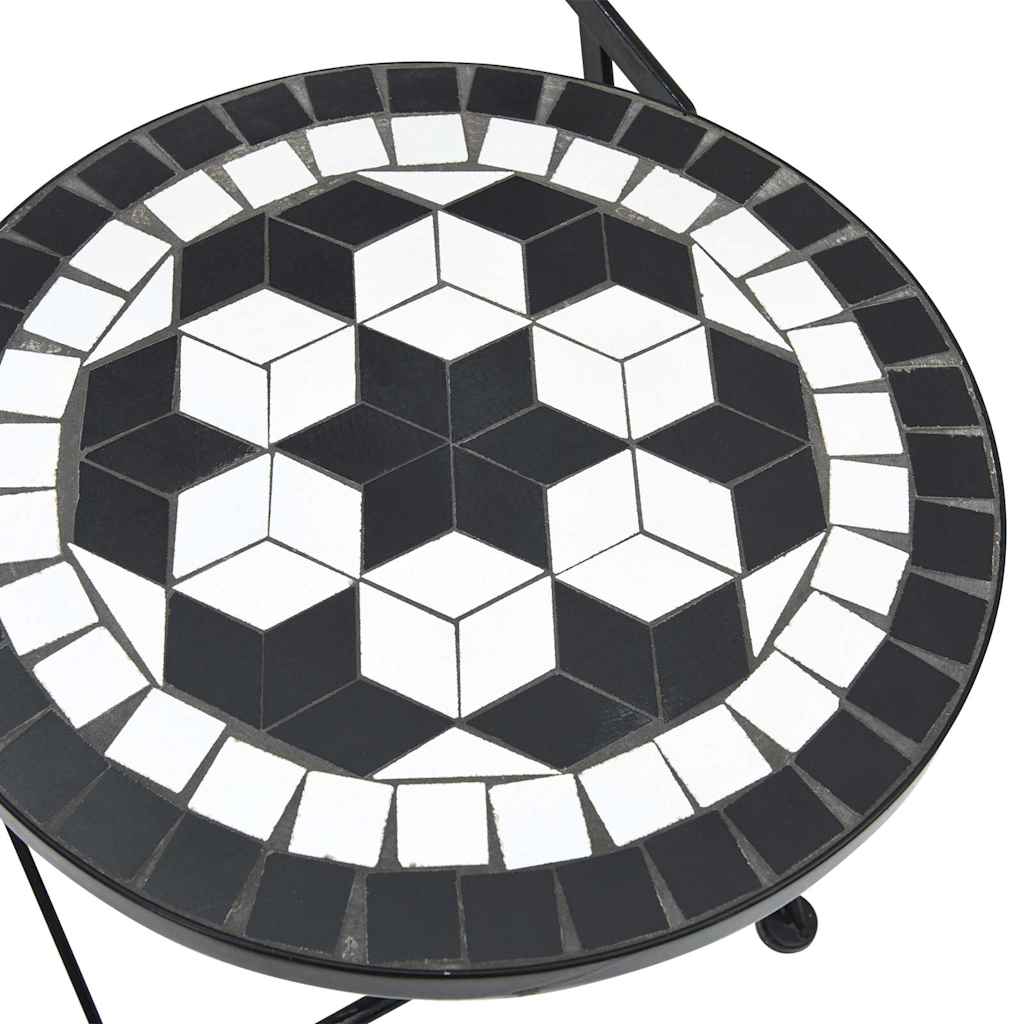 Mosaik-Bistro-Set Schwarz und Weiß Eisen und Keramik
