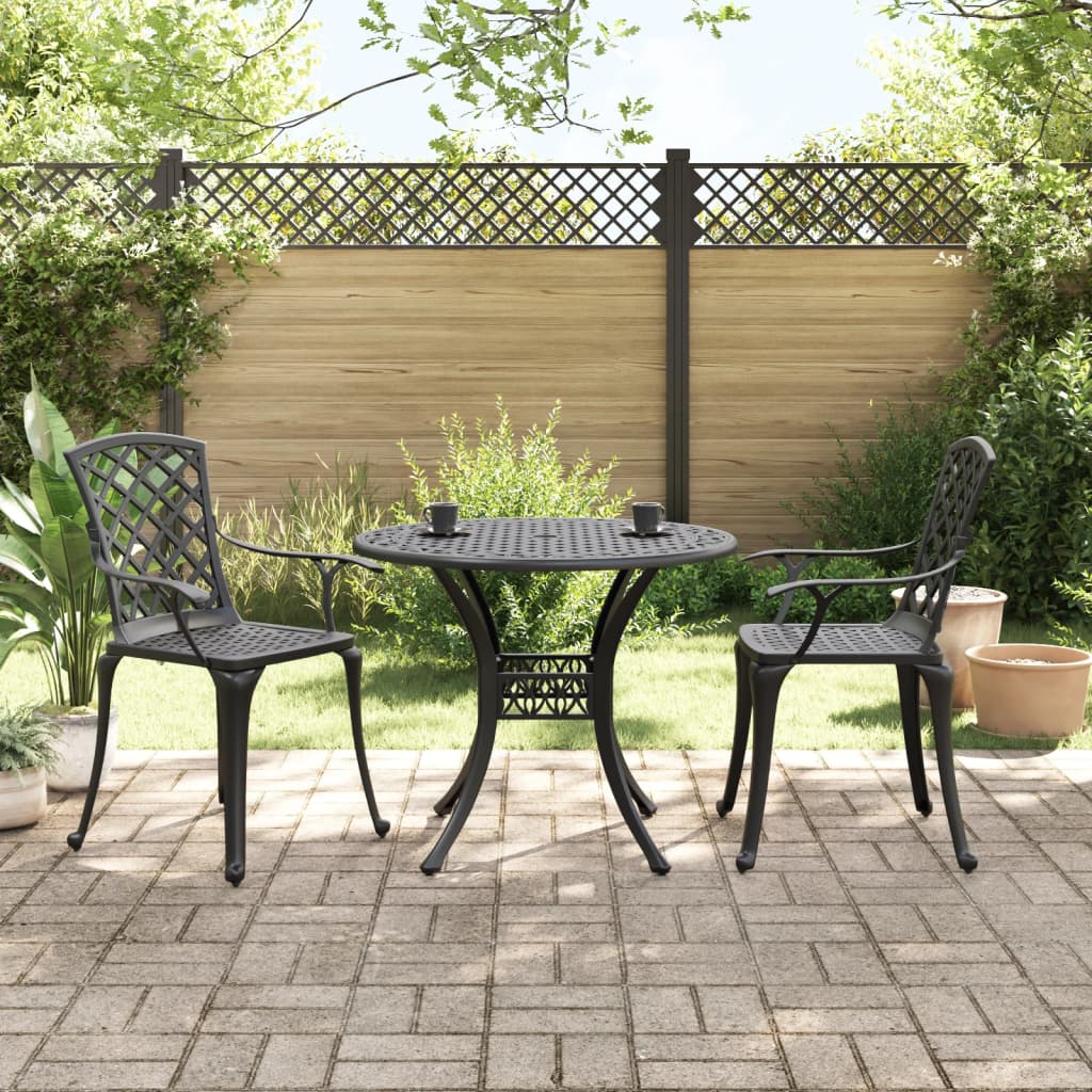 3-tlg. Bistro-Set Schwarz Aluminiumguss