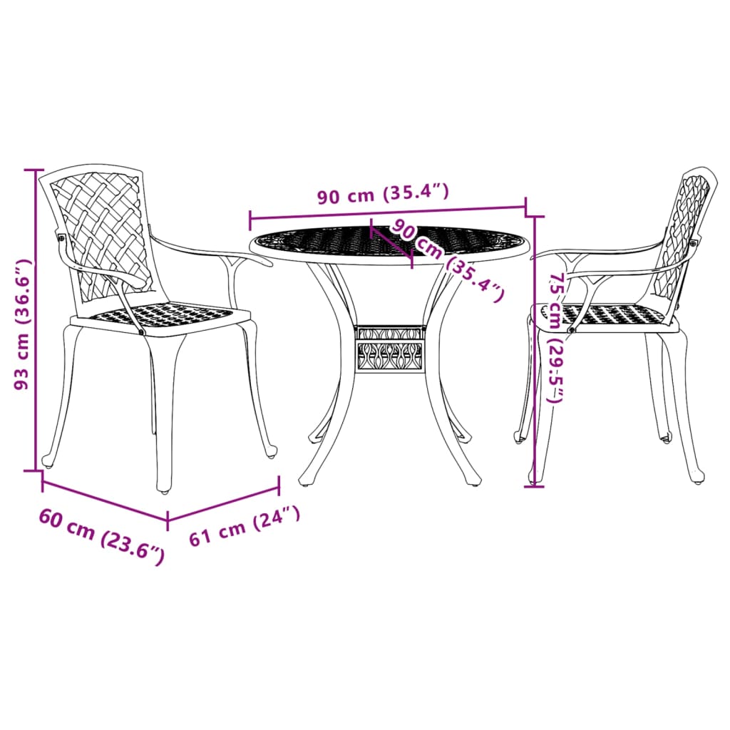 3-tlg. Bistro-Set Schwarz Aluminiumguss