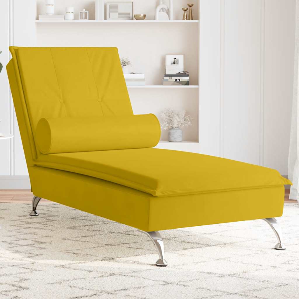 Massage-Chaiselongue mit Nackenrolle Gelb Samt