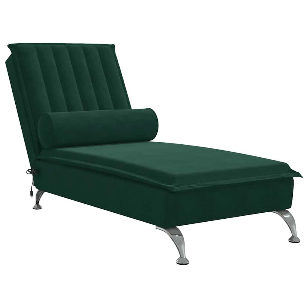 Massage-Chaiselongue mit Nackenrolle Dunkelgrün Samt