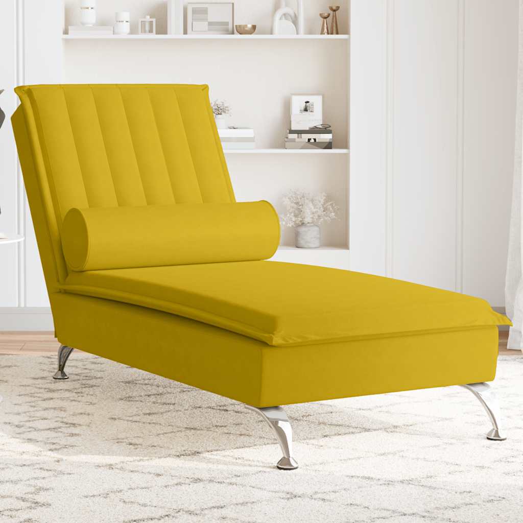 Massage-Chaiselongue mit Nackenrolle Gelb Samt