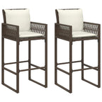 Garten-Barhocker mit Kissen 2 Stk. Braun Poly Rattan