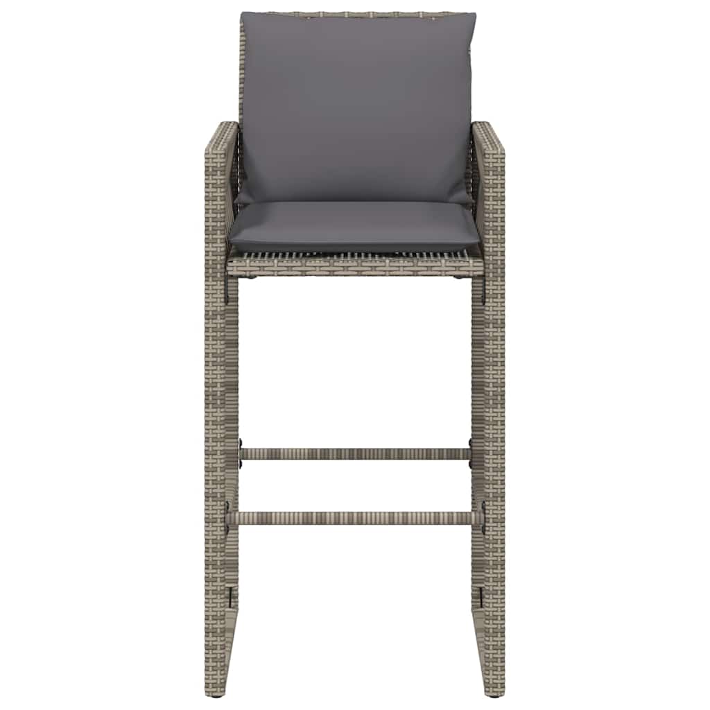 Garten-Barhocker mit Kissen 2 Stk. Grau Poly Rattan