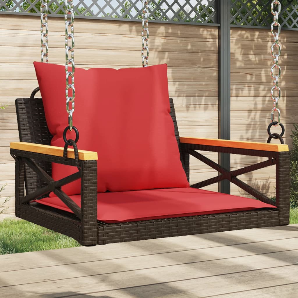 Hängesessel mit Kissen Braun 63x62x40 cm Poly Rattan