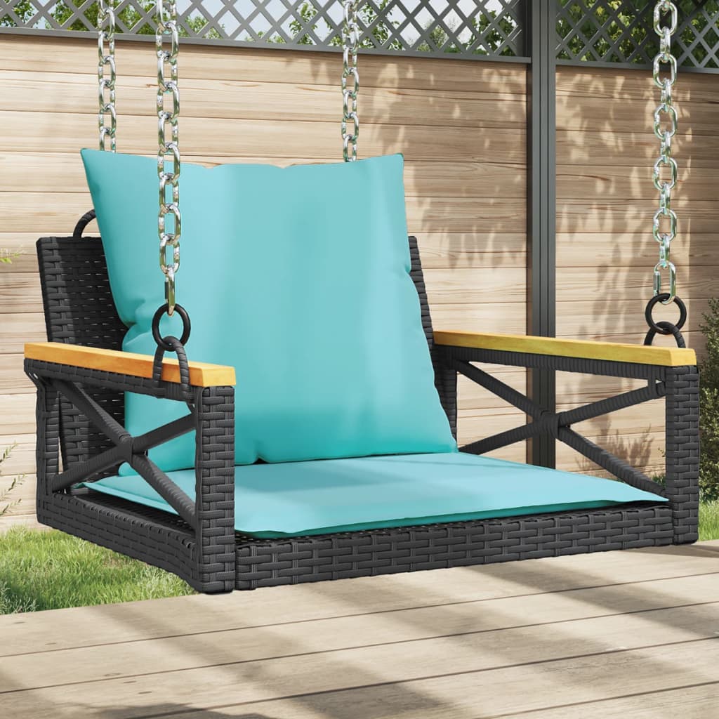 Hängesessel mit Kissen Schwarz 63x62x40 cm Poly Rattan