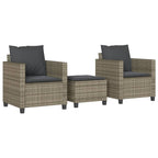 3-tlg. Bistro-Set mit Kissen Grau Poly Rattan