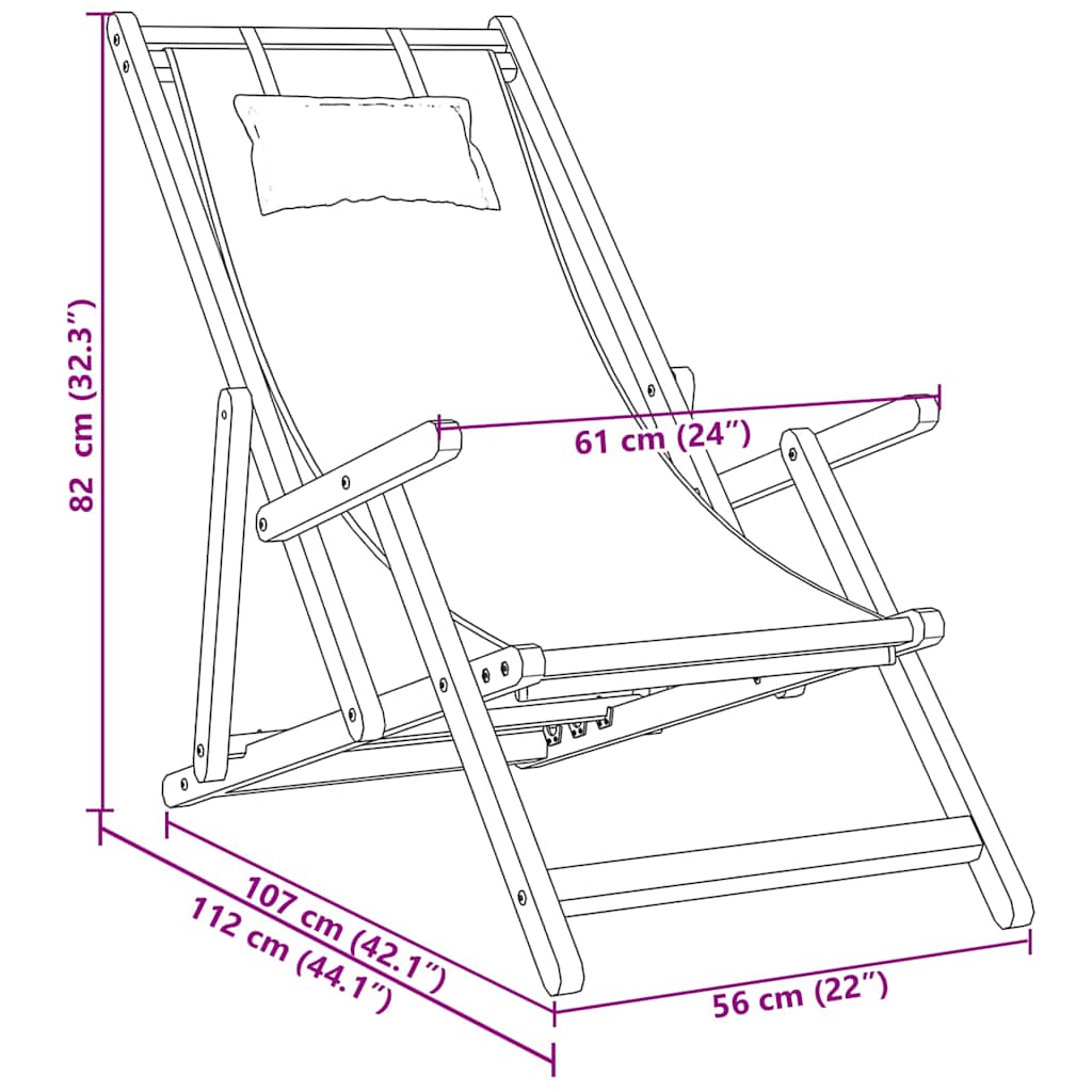 Strandstuhl Klappbar Massivholz Eukalyptus und Stoff