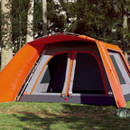 Familienzelt mit Vorzelt 9 Personen Grau Orange Quick Release