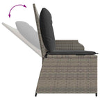 Gartenbank Verstellbar mit Kissen Grau Poly Rattan