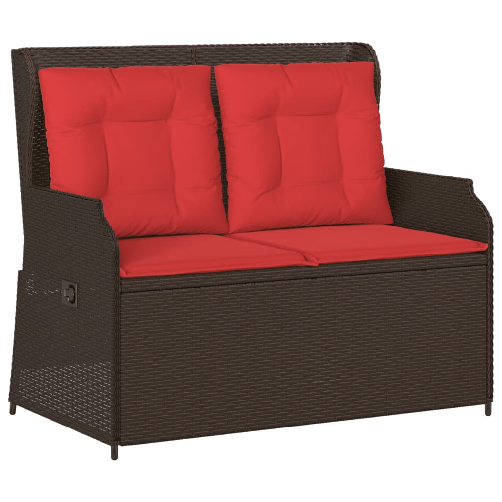 Gartenbank mit Liegefunktion und Kissen Braun Polyrattan