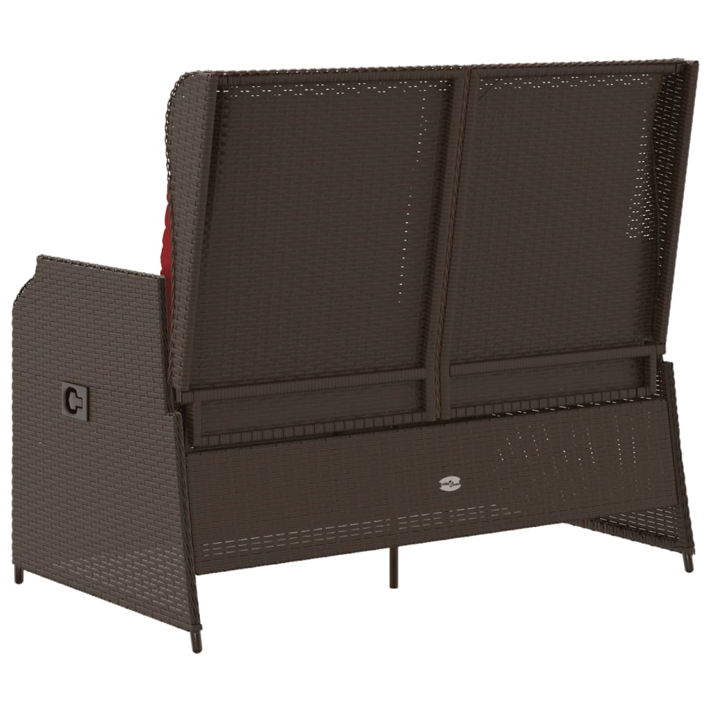 Gartenbank mit Liegefunktion und Kissen Braun Polyrattan