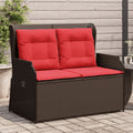 Gartenbank mit Liegefunktion und Kissen Braun Polyrattan