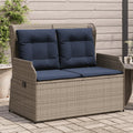 Gartenbank mit Liegefunktion und Kissen Grau Polyrattan