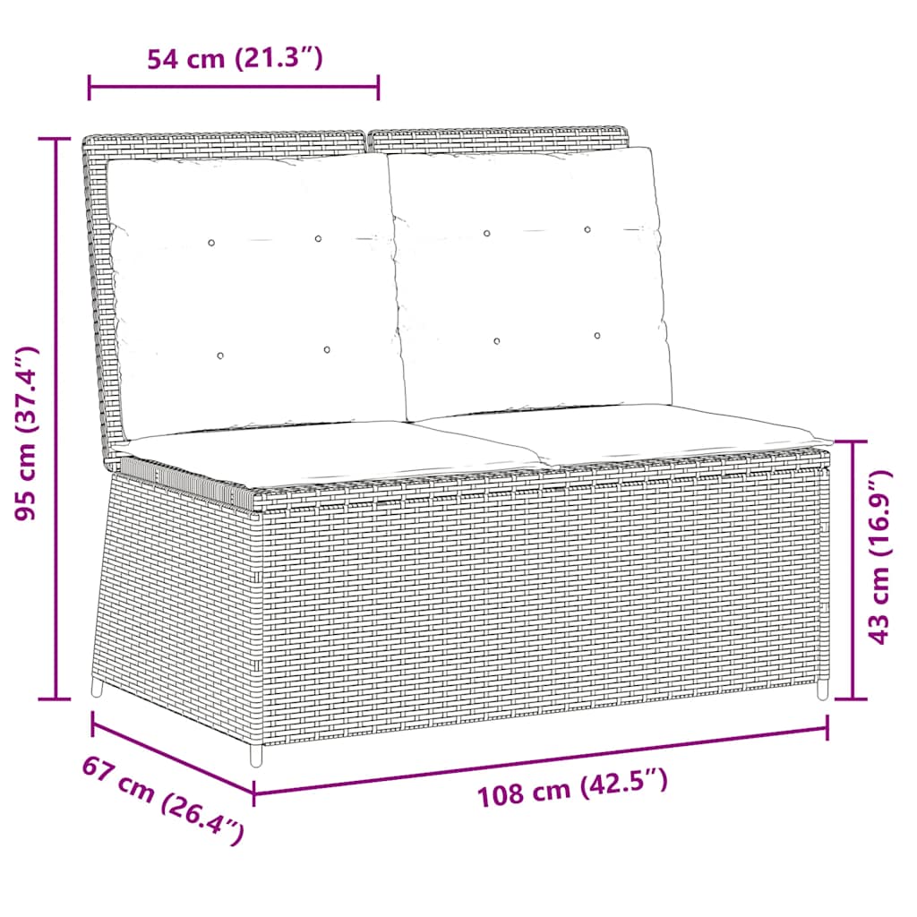 Gartenbank Verstellbar mit Kissen Schwarz Poly Rattan