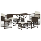 7-tlg. Garten-Essgruppe mit Kissen Braun Poly Rattan