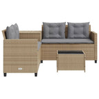 Gartensofa in L-Form mit Tisch und Kissen Beige Poly Rattan