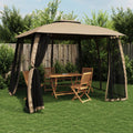 Pavillon mit Doppeldach & Netzwänden Taupe 2,93x2,93 m Stahl