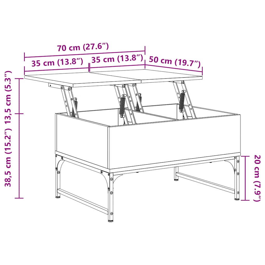 Couchtisch Braun Eichen-Optik 70x50x40 cm Holzwerkstoff Metall