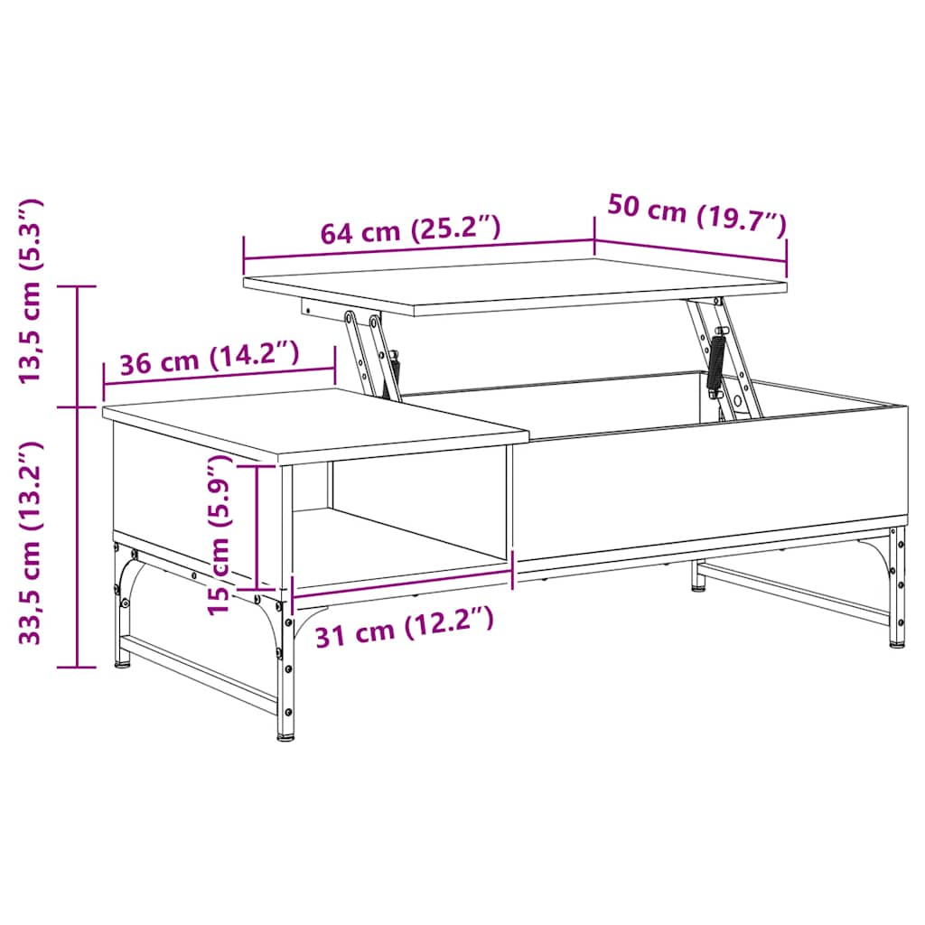 Couchtisch Räuchereiche 100x50x35 cm Holzwerkstoff und Metall