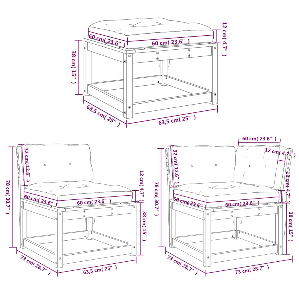 4tlg. Garten-Lounge-Set mit Kissen Wachsbraun Massivholz Kiefer