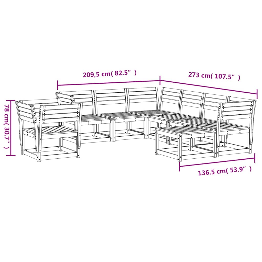 8-tlg. Garten-Lounge-Set Wachsbraun Massivholz Kiefer