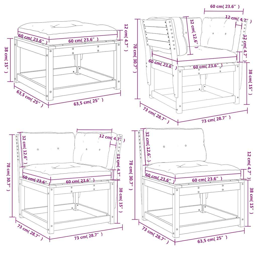 8tlg. Garten-Lounge-Set mit Kissen Wachsbraun Massivholz Kiefer