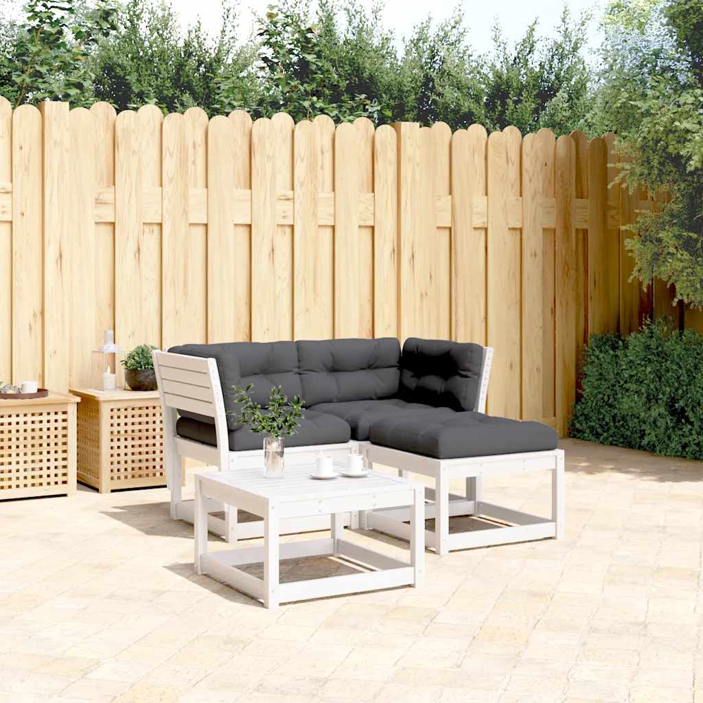 3-tlg. Garten-Sofagarnitur mit Kissen Weiß Massivholz Kiefer