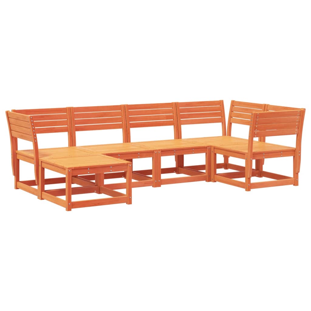 6-tlg. Garten-Sofagarnitur Wachsbraun Massivholz Kiefer
