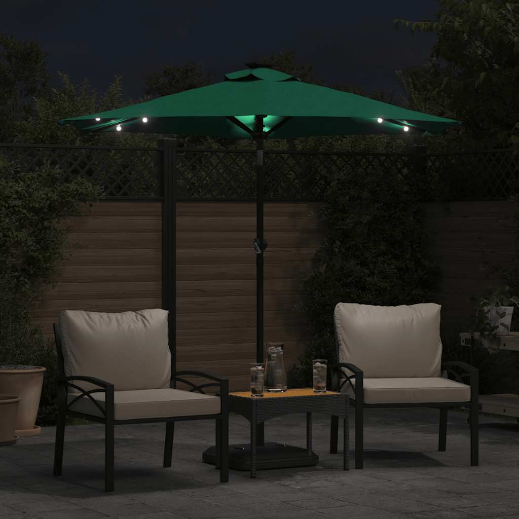 Sonnenschirm mit LED und Stahlmast Grün 225x225x212 cm