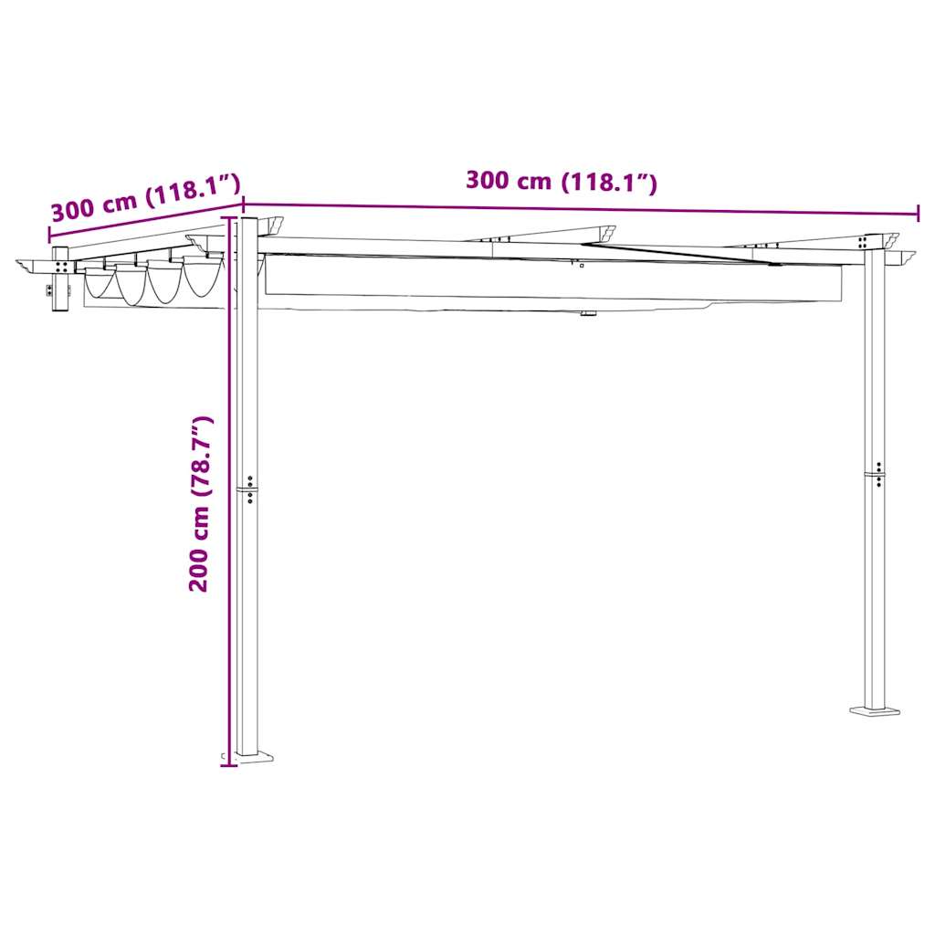 Pavillon 300 x 300 x 200 cm Anthrazit Polyester