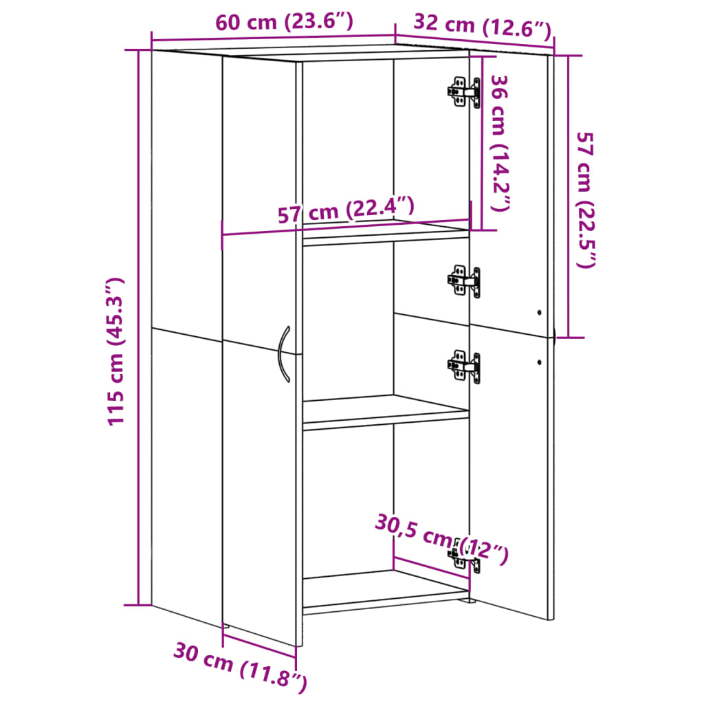Aktenschrank Räuchereiche 60x32x115 cm Holzwerkstoff
