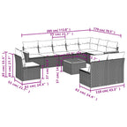 11-teiliges Gartensofa-Set mit Kissen, schwarzes Polyrattan