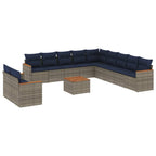 12-teiliges Gartensofa-Set mit Kissen, grau, Polyrattan
