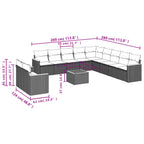 12-teiliges Gartensofa-Set mit Kissen, grau, Polyrattan
