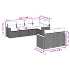7-teiliges Gartensofa-Set mit Kissen, schwarzes Polyrattan